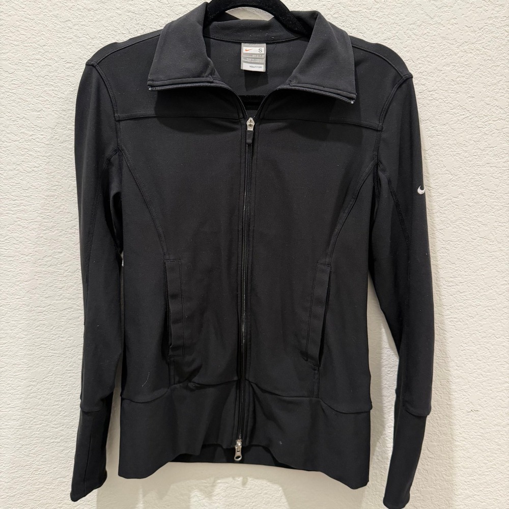 Nike Fit Dry Womens Full Zip Track Jacket Black Small Thumbholes Mock Neck